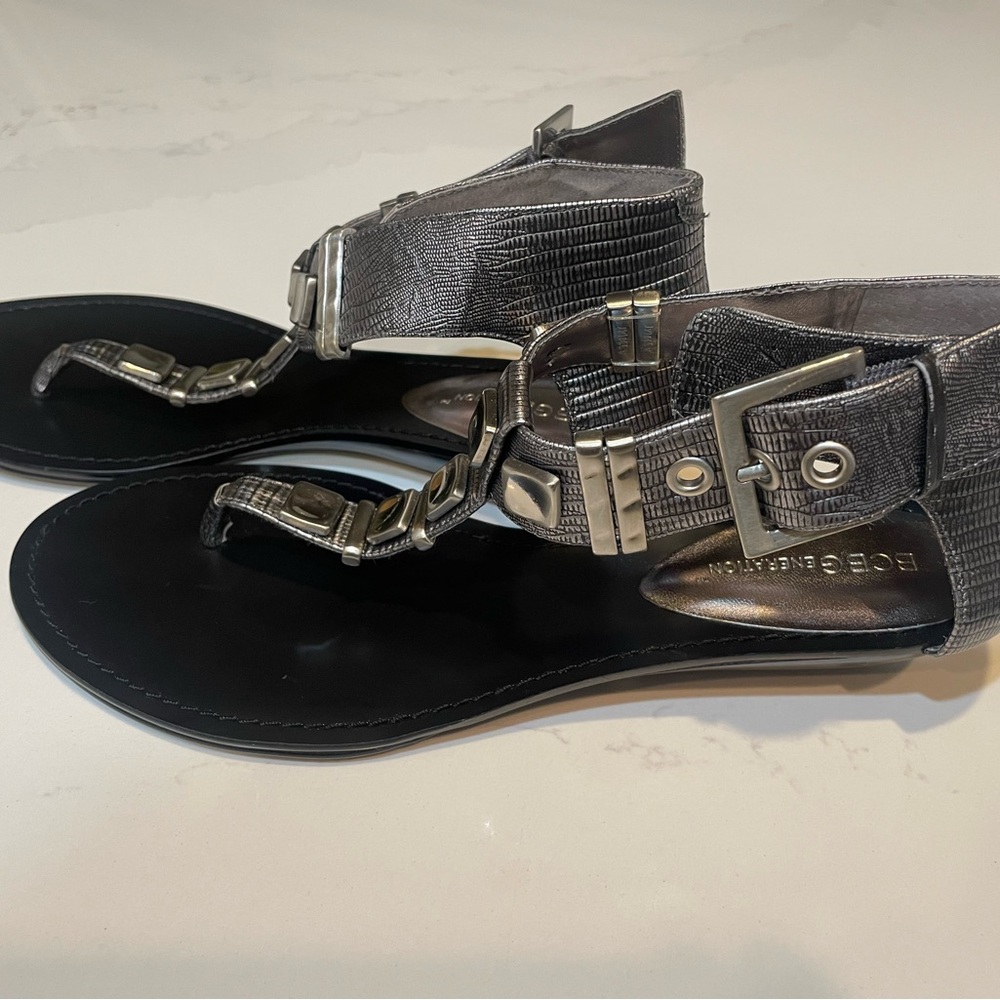 NWOT BCBGeneration Black and Silver Sandals